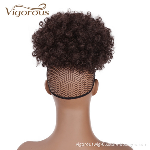 Vigorous Cheap Price Short Ponytail With Bang Kinky Curly Fluffy Updo Hair Extension For Black Women Synthetic Afro Hair Bun